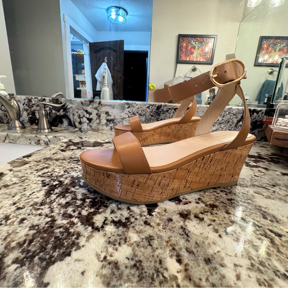 Stuart Weitzman Tan Wedge Sandals